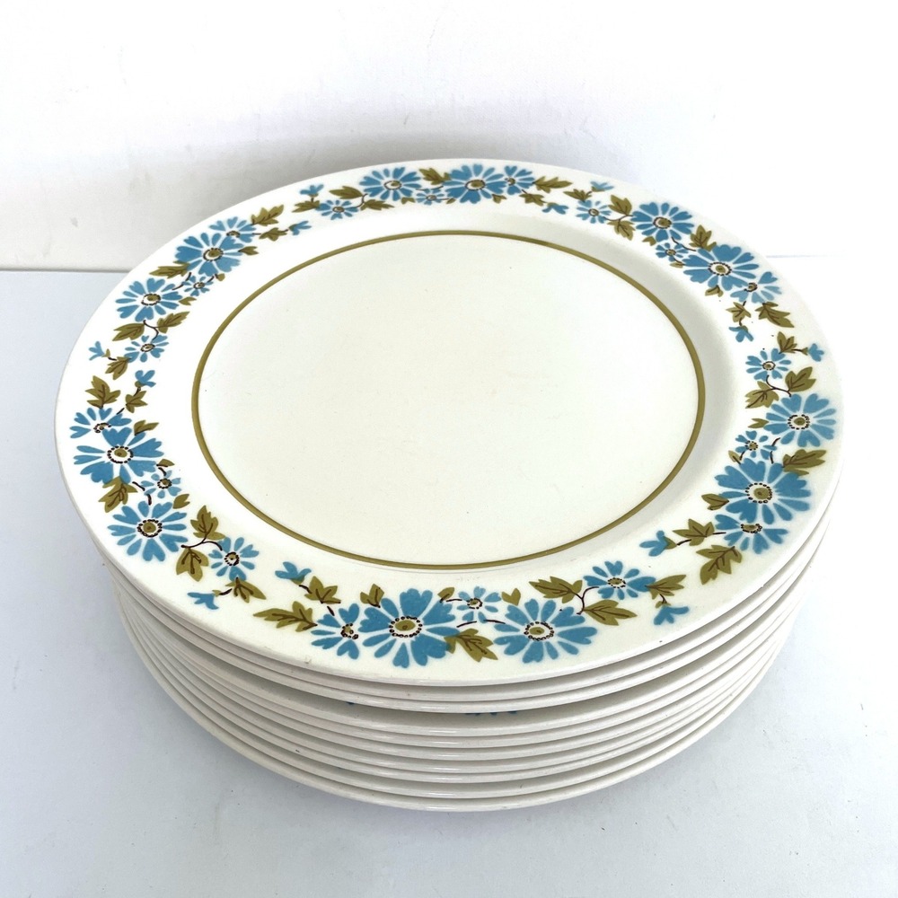 Mikasa Mediterrania Misty 4083 Dinner Plates Blue Daisy Floral Japan Set of 10